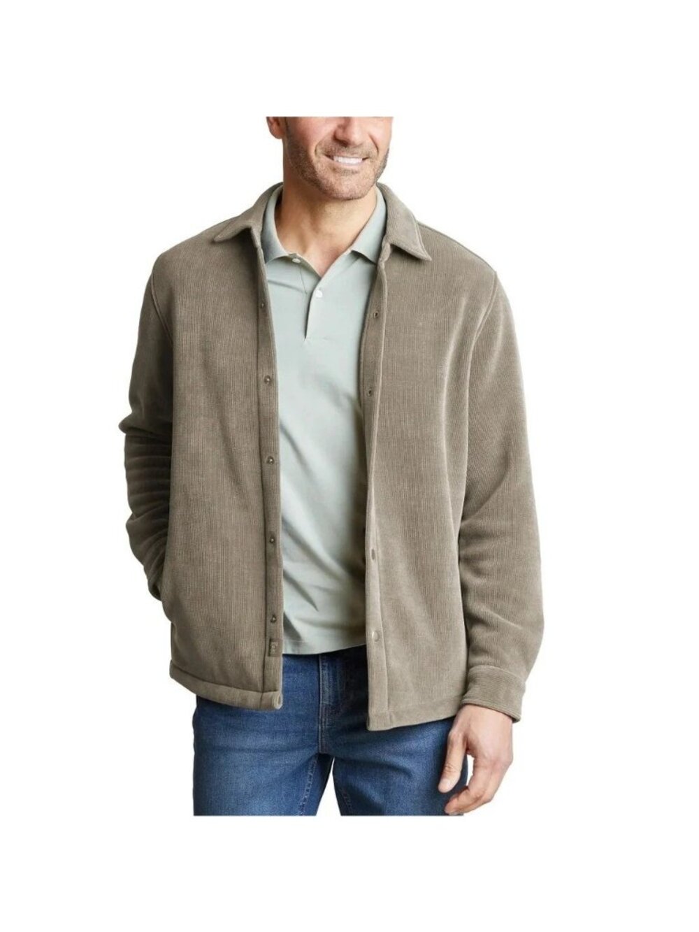 Copper & Oak Men's L Olive Green Comfort Stretch Corduroy Shirt Jacket d1755